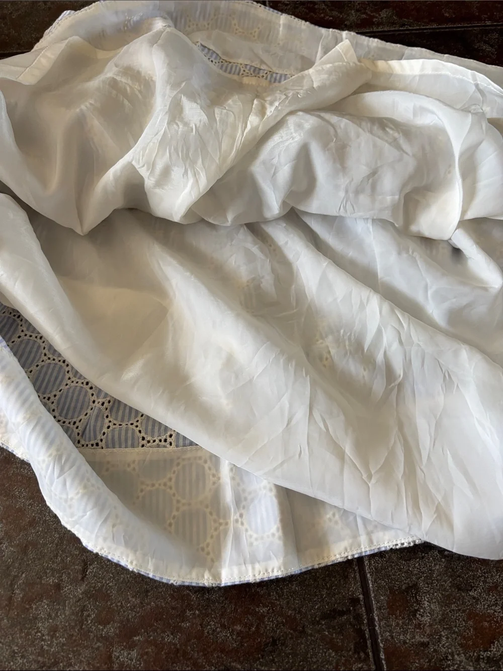 J. Crew White and Light Blue Tiered Eyelet Mini Skirt